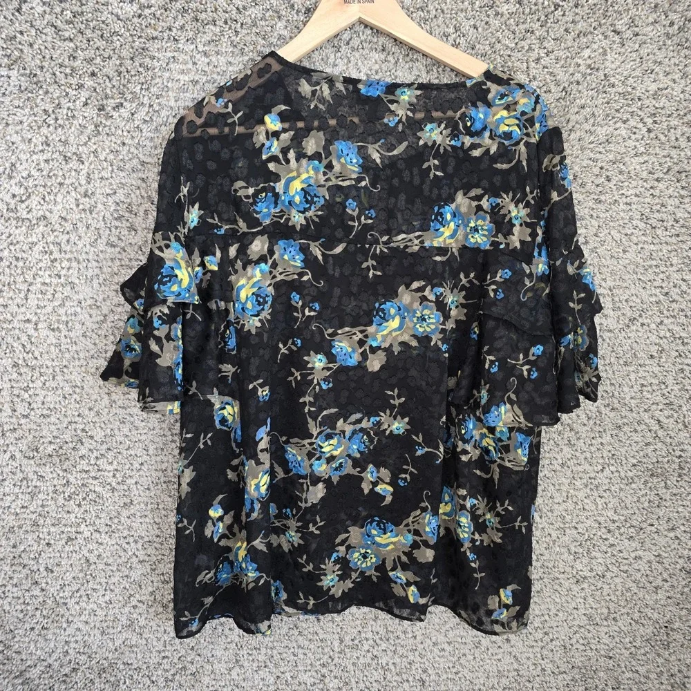 Lane Bryant Top Womens Plus 18 Black Sheer Keyhole Neck Ruffle Blouse Ladies - Picture 7 of 7